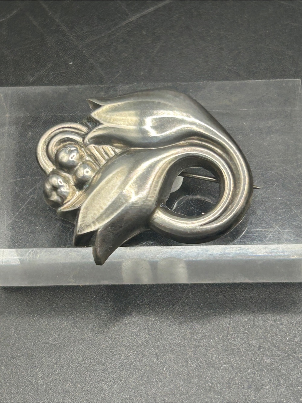 Vintage Sterling Georg Jensen Brooch Double Tulip Signed Denmark 100A Sterling - Picture 5 of 6